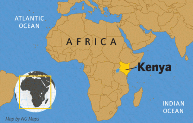 Kenya trên bản đồ thế giới - nguồn NG Map